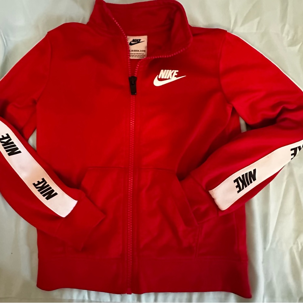 Nike Kids Red Full-Zip Track Jacket with White Logo Stripes